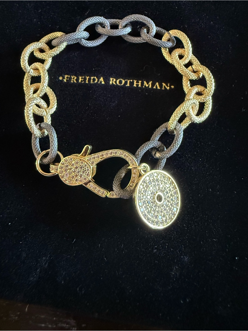 Freida Rothman Two-Tone Chain Bracelet with Pave Charm